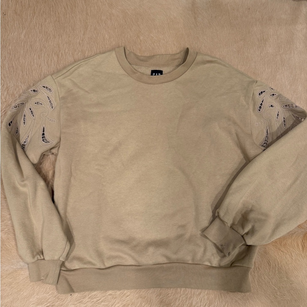 GAP Tan Crewneck Sweatshirt with cut out design on sleeves